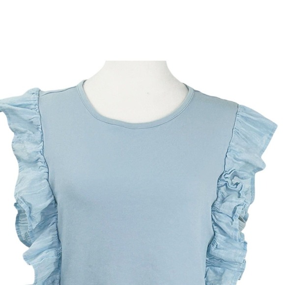 Calligraphie Ruffled Blue 100% Cotton Top Size L - Picture 3 of 9